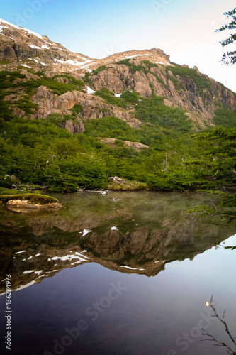 Mountain reflection in the water, in Chubut, Patagonia Argentina 