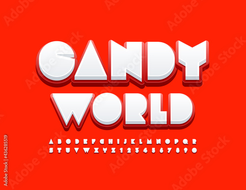 Vector original Sign Candy World. Trendy Bright Font. Artistic Alphabet Letters and Numbers set