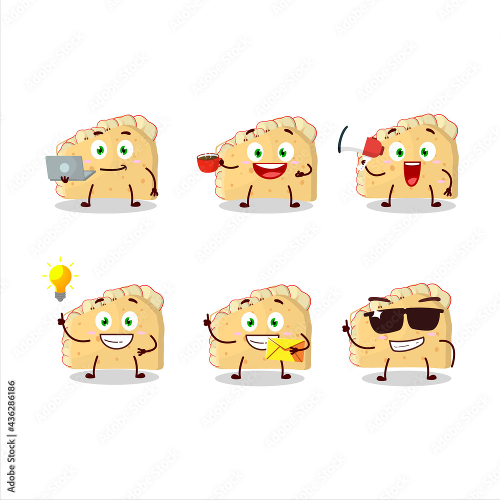 Apple sandwich cartoon character with various types of business emoticons