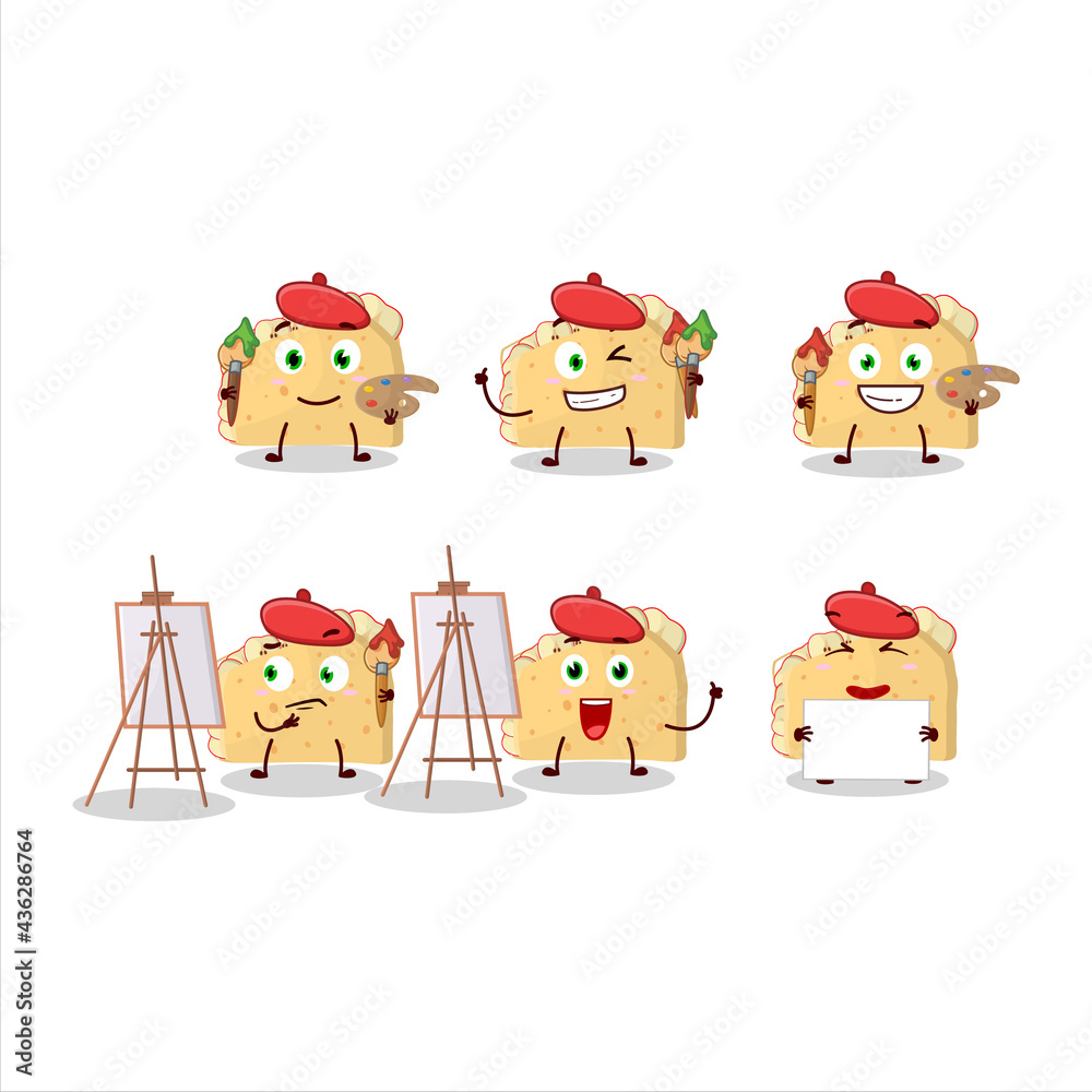 Fototapeta premium Artistic Artist of apple sandwich cartoon character painting with a brush