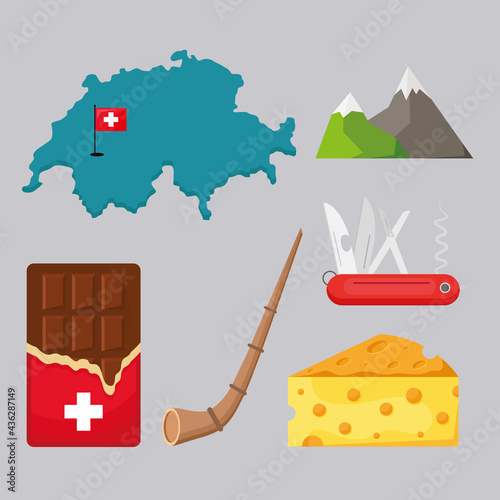 set of icons switzerland