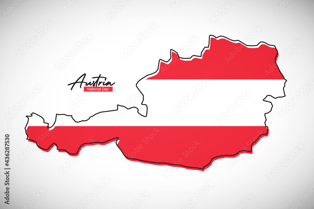 Fototapeta premium Happy national day of Austria. Creative national country map with Austria flag vector illustration