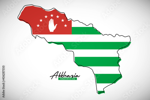 Happy independence day of Abkhazia. Creative national country map with Abkhazia flag vector illustration