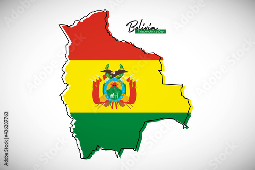 Happy independence day of Bolivia. Creative national country map with Bolivia flag vector illustration