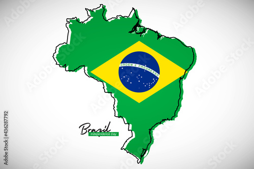 Happy independence day of Brazil. Creative national country map with Brazil flag vector illustration