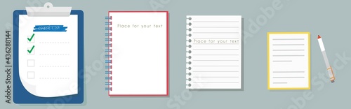 Notebooks, notepads, memo pads, planners, organizers for making writing notes and jotting isolated on grey background