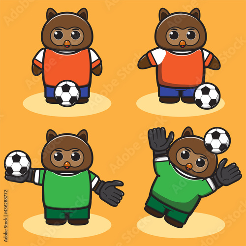 Vector illustration of cute Owl Football  Soccer cartoon set. Good for icon  logo  label  sticker  clipart.