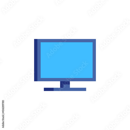 Monitor flat style icon. Pixel art. Computer, display, ps. 8-bit sprite. Isolated vector illustration.  Element design for mobile app, web, sticker, logo.