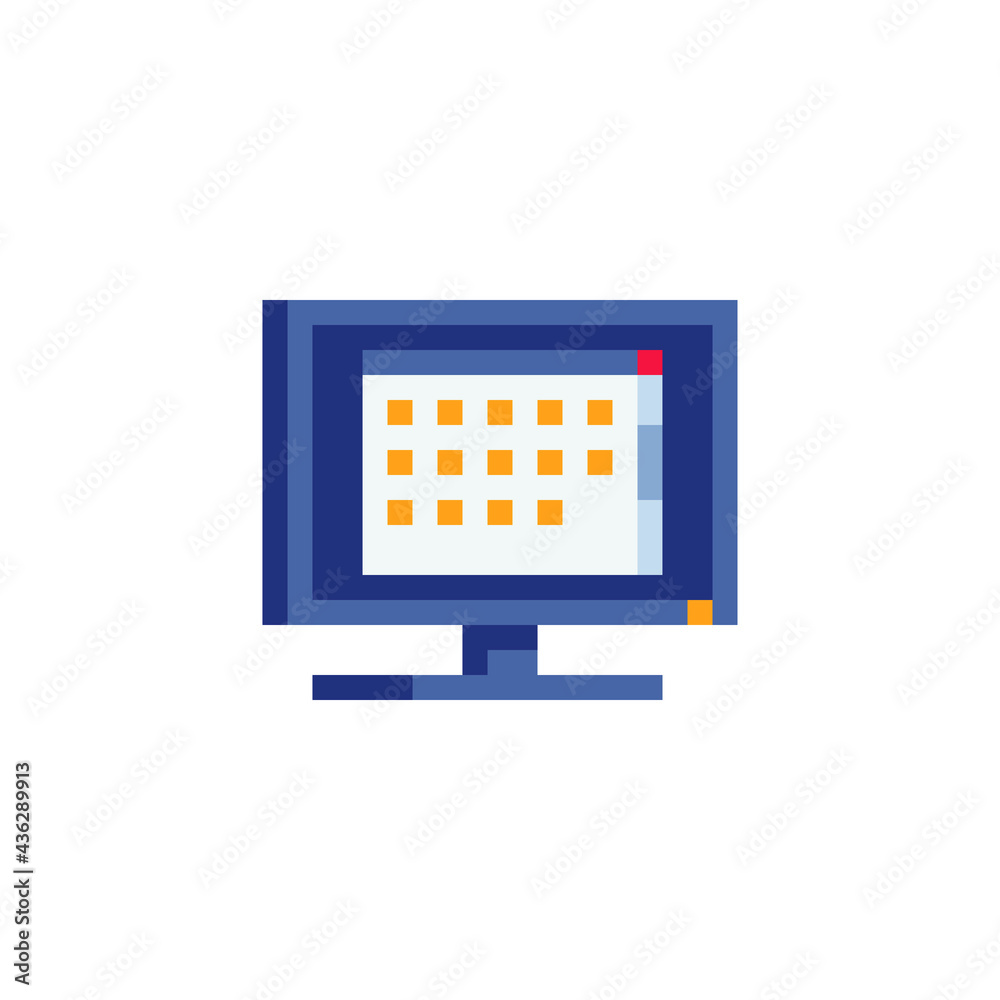 Computer flat style icon. Pixel art. Monitor, display, ps. 8-bit sprite. Isolated vector illustration. Computer flat style icon. Pixel art. Monitor, display, ps. 8-bit sprite. Isolated vector illustration.