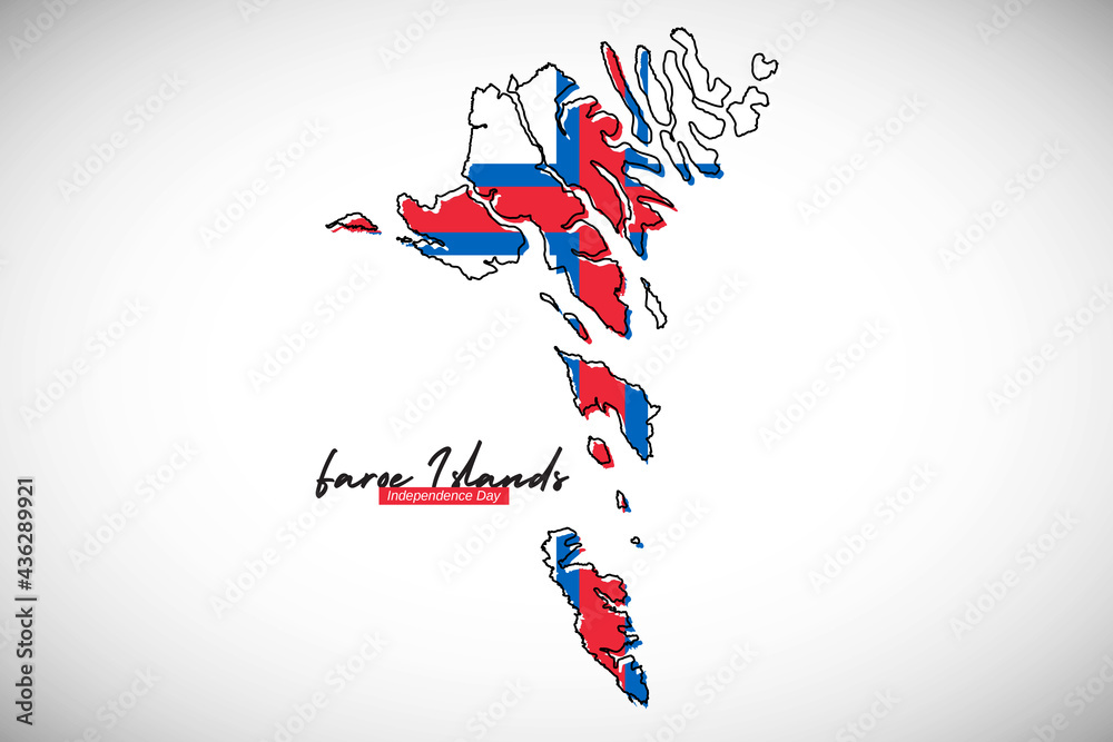 Happy national day of Faroe Islands. Creative national country map with Faroe Islands flag vector illustration