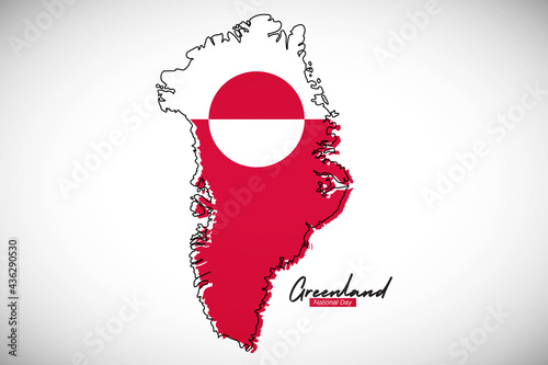 Happy national day of Greenland. Creative national country map with Greenland flag vector illustration