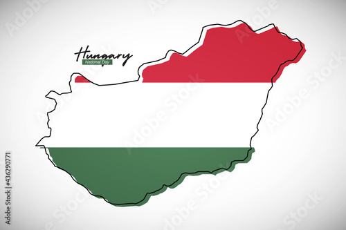 Happy national day of Hungary. Creative national country map with Hungary flag vector illustration