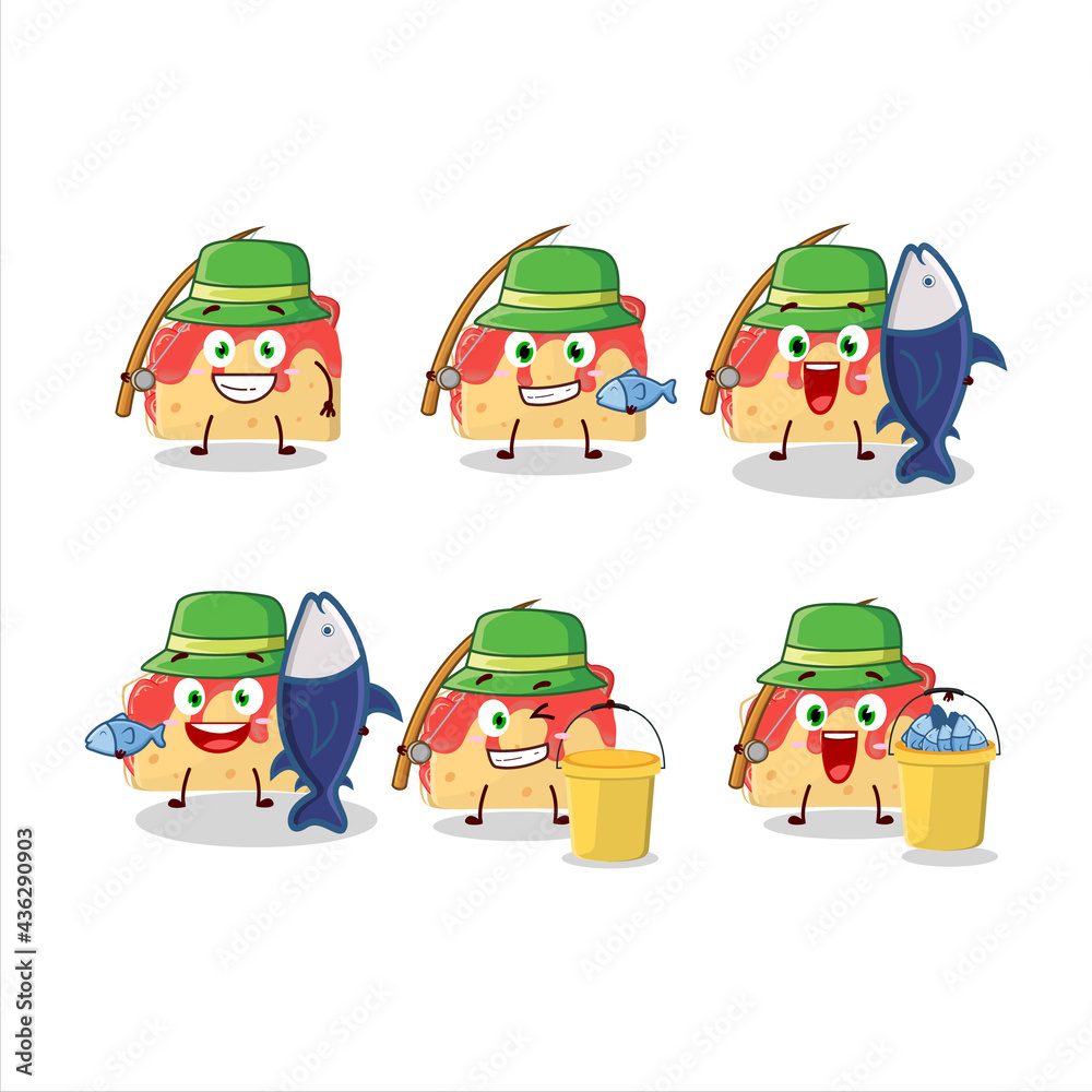 Fototapeta premium A fisherman strawberry sandwich cartoon picture catch a big fish
