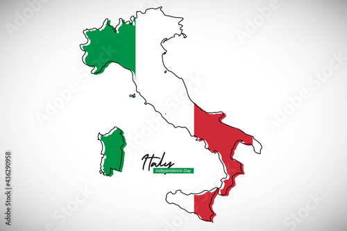 Happy republic day of Italy. Creative national country map with Italy flag vector illustration