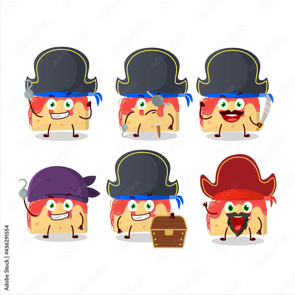Cartoon character of strawberry sandwich with various pirates emoticons