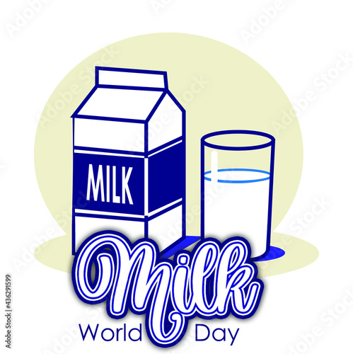 Illustration of milk bottle and glass. Happy milk day vector art. 