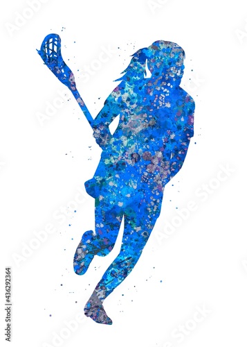 Lacrosse blue watercolor art, abstract painting. sport art print, watercolor illustration blue, colorful, decoration wall art