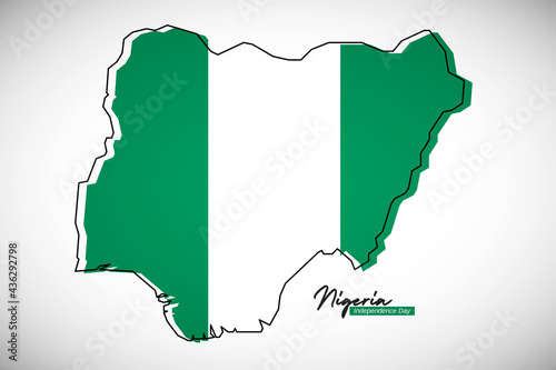 Happy independence day of Nigeria. Creative national country map with Nigeria flag vector illustration photo