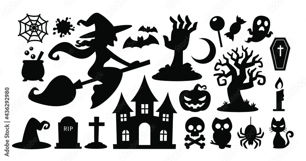 Collection set of halloween icons symbol. Silhouettes flat design, Vector illustration Collection set of halloween icons symbol. Silhouettes flat design, Vector illustration