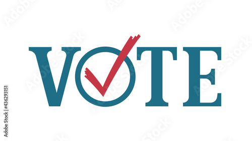 Vote word with checkmark symbols, Check mark icon, Political template elections campaign logo concept, Badge flat design vector illustration