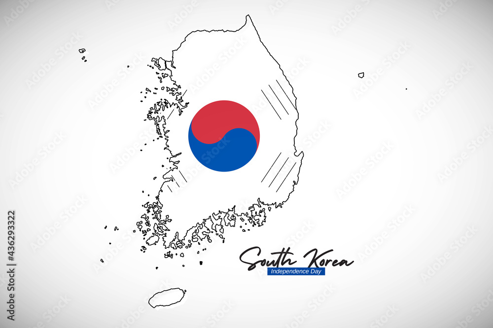 Happy independence day of South Korea. Creative national country map with South Korea flag vector illustration Happy independence day of South Korea. Creative national country map with South Korea flag vector illustration