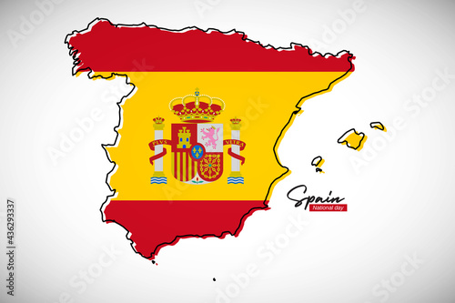 Happy national day of Spain. Creative national country map with Spain flag vector illustration