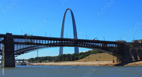 Gateway arch and eads bridge as seen from the Mississippi River, in     st louis, missouri     photo