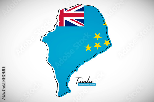 Happy independence day of Tuvalu. Creative national country map with Tuvalu flag vector illustration