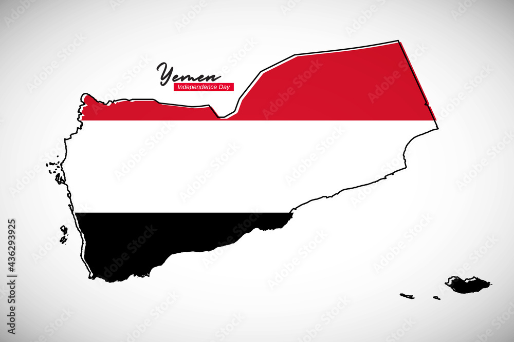 Fototapeta premium Happy independence day of Yemen. Creative national country map with Yemen flag vector illustration