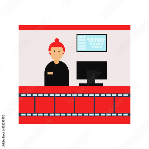 Woman Receptionist to order ticket offline  Theater cinema simple flat illustration