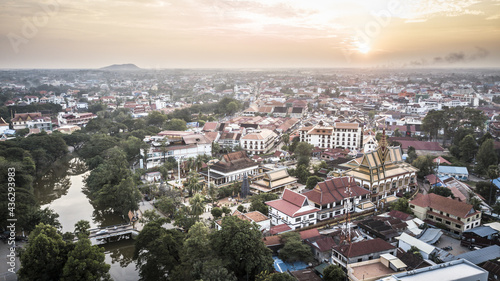 Aerial drone photograph of city of Siem Reap in Cambodia. photo