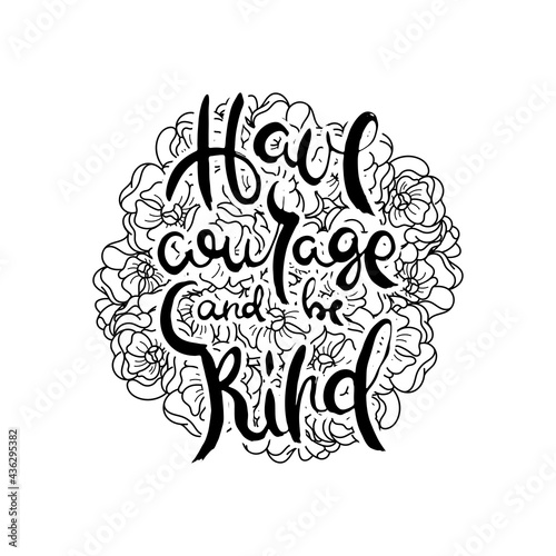 Hand lettering grunge card with flower background. Handcrafted doodle letters in retro style. Hand-drawn vintage typography