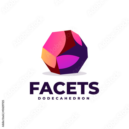 Vector Logo Illustration Facets Dodecahedron Gradient Colorful Style.