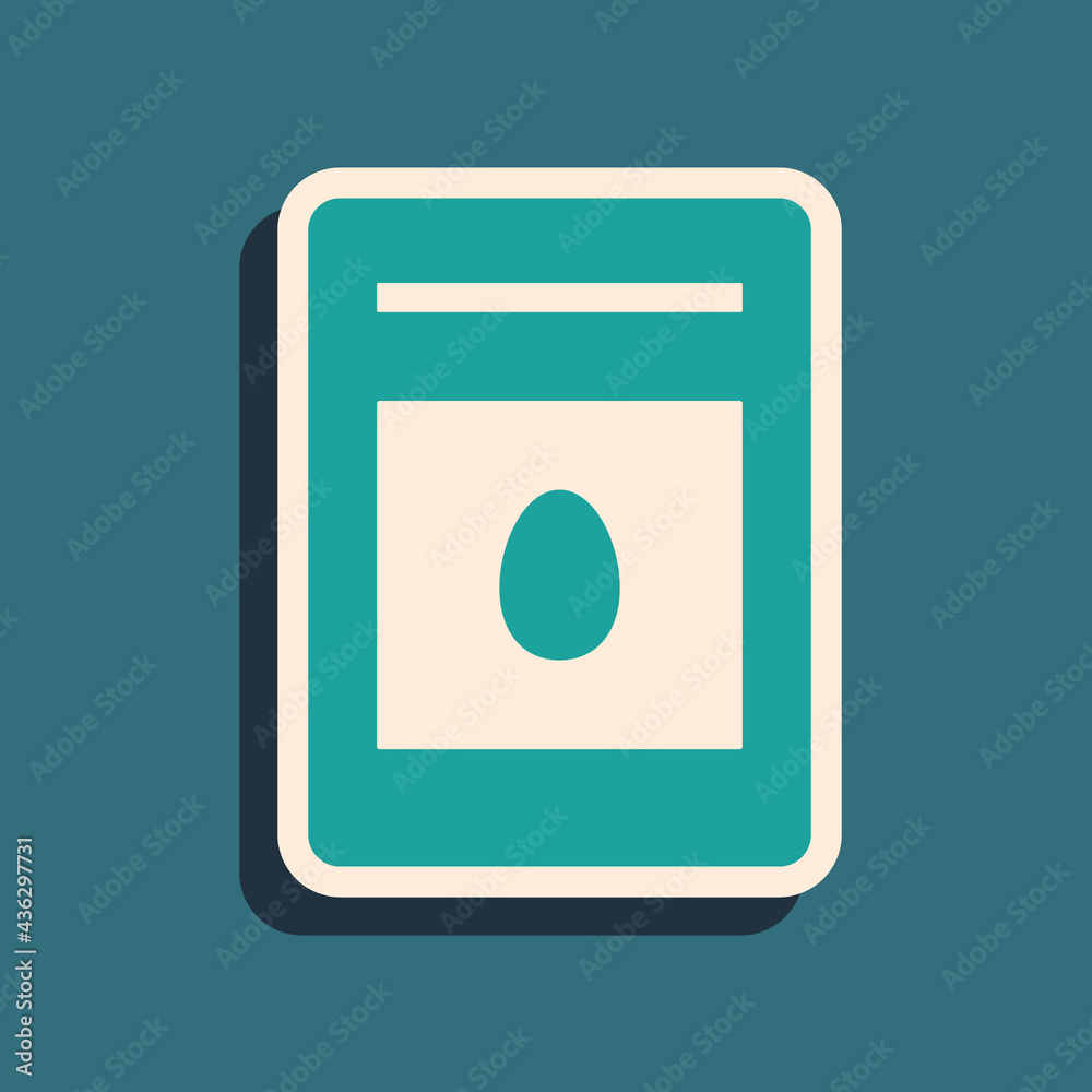 Green Pack full of seeds of a specific plant icon isolated on green background. Long shadow style. Vector Green Pack full of seeds of a specific plant icon isolated on green background. Long shadow style. Vector