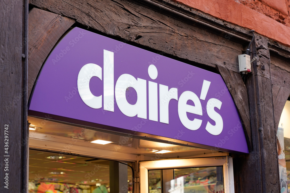 claires brand store and text sign logo of Claire's shop retail of  accessories and jewelry Stock Photo | Adobe Stock