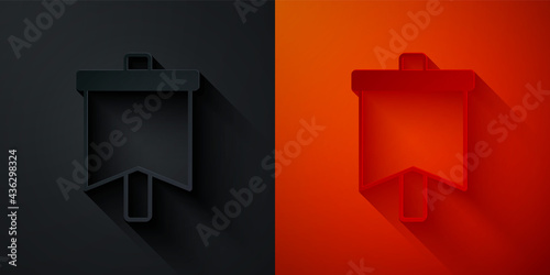 Paper cut Flag icon isolated on black and red background. Victory, winning and conquer adversity concept. Paper art style. Vector