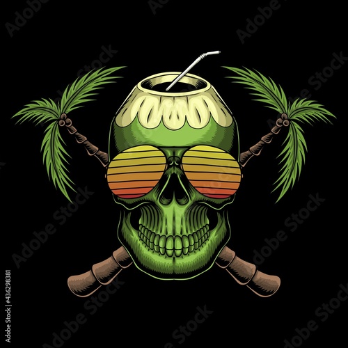 Coconut skull retro vector illustration