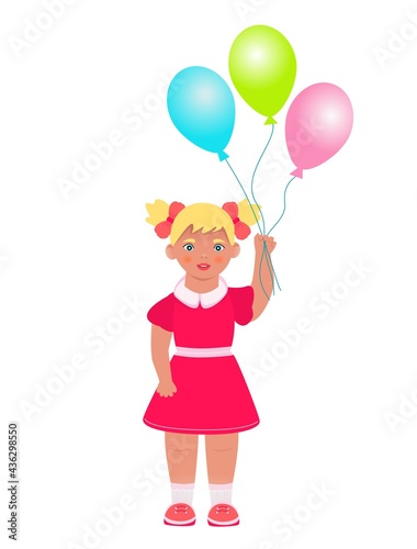 Girl with balloons. Vector. Cartoon style. Drawing on a white background.