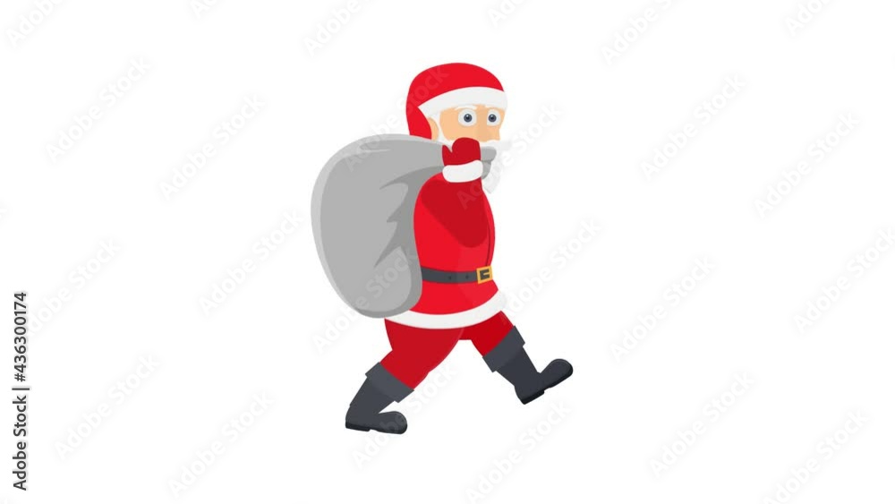 Santa Claus. Animation of Santa Claus with a bag of gifts, alpha channel enabled. Cartoon Santa Claus. Animation of Santa Claus with a bag of gifts, alpha channel enabled. Cartoon
