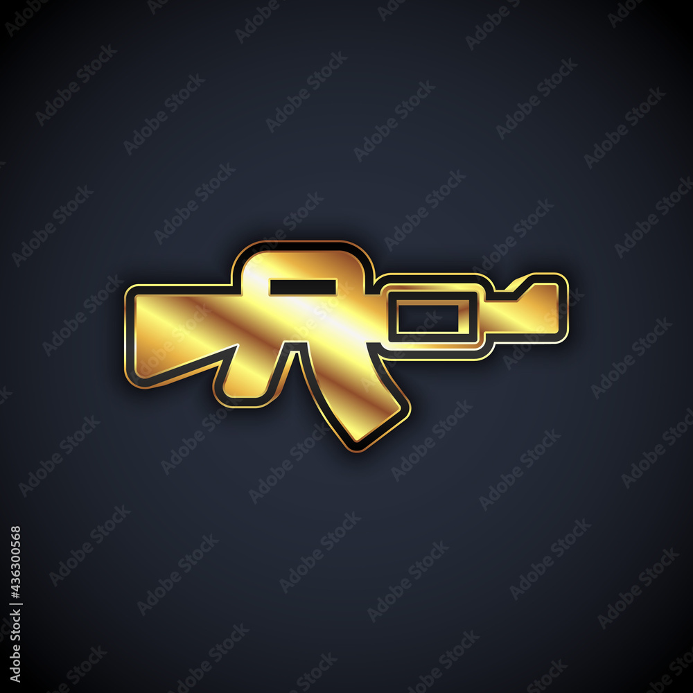 Gold M16A1 rifle icon isolated on black background. US Army M16 rifle. Vector Gold M16A1 rifle icon isolated on black background. US Army M16 rifle. Vector