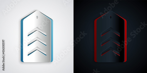 Paper cut Chevron icon isolated on grey and black background. Military badge sign. Paper art style. Vector