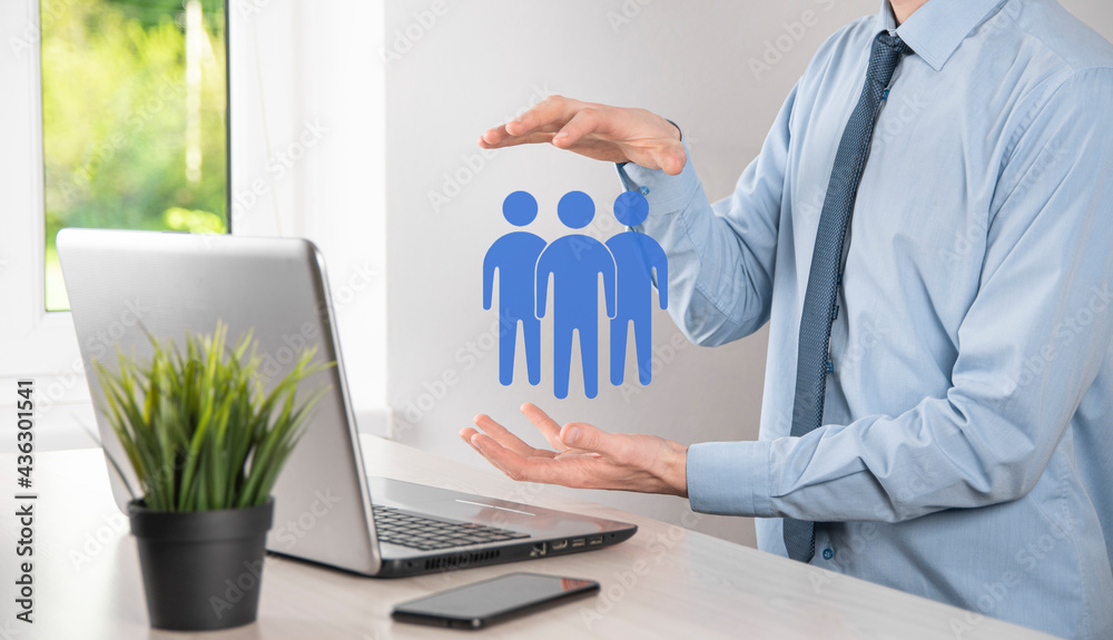 Businessman hold teamwork icon. Building a strong team. people icon. Human resources and management concept. social networking, assessment center concept, personal audit or CRM concept. Businessman hold teamwork icon. Building a strong team. people icon. Human resources and management concept. social networking, assessment center concept, personal audit or CRM concept.