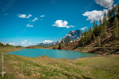 Calm lake in a sunny day in the beautiful Carnic Alps, Friuli-Venezia Giulia, Italy