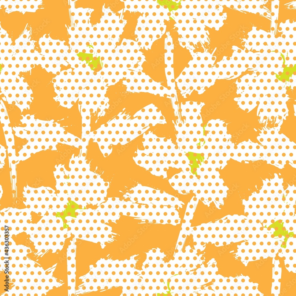 Orange Botanical Tropical Floral Seamless Pattern with dotted Background