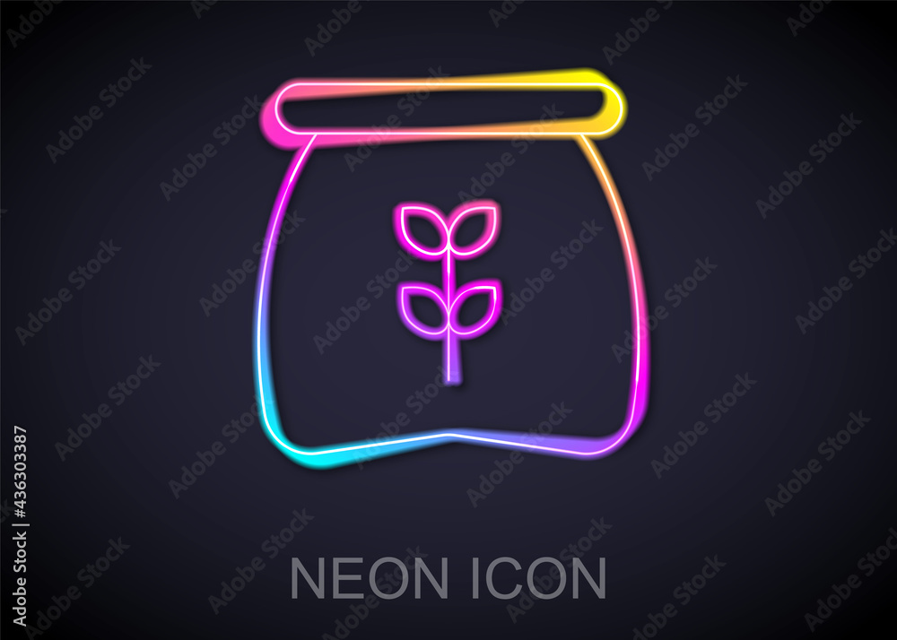 Glowing neon line Bag of flour icon isolated on black background. Vector Glowing neon line Bag of flour icon isolated on black background. Vector