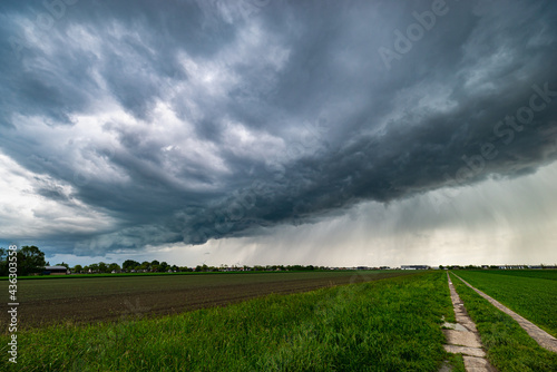 Принти на полотні Thunderstorm with developing arcus or shelf cloud over the Dutch countryside