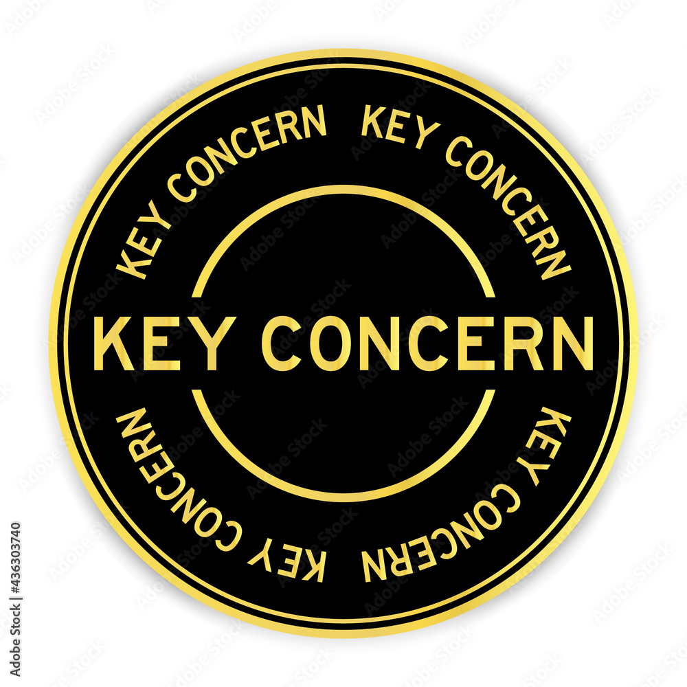 Black and gold color round label sticker with word key concern on white background