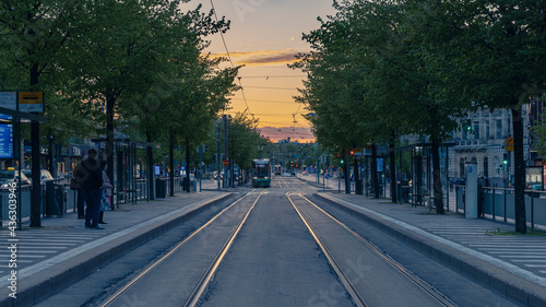 Urban sunset in Finnish capital city Helsinki