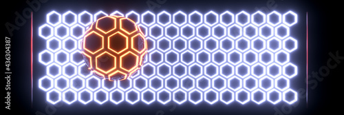 Fototapeta Naklejka Na Ścianę i Meble -  Background of glowing hexagons with a selected area. Search for information. 3D visualization
