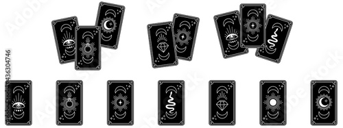 Magical tarot cards. Magic occult tarot cards, esoteric boho spiritual tarot reader. moon, crystal evil eye symbols vector illustration set. magic mystic esoteric minimalist concept logo